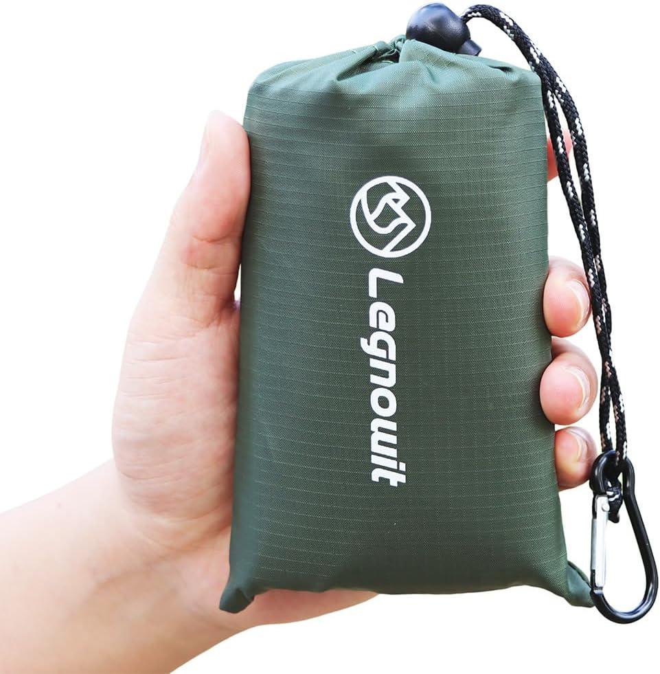 Outdoor Pocket Blanket, 55"x60" Waterproof Foldable Compact Small Pincic Blanket, Ultralight Tarp for Camping, Festival, Beach, Hiking, Backpacking, Travel and More, Stakes Included (Army Green)