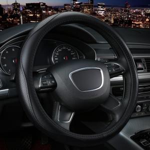 KAFEEK Steering Wheel Cover, Universal 15 inch, Microfiber Leather, Anti-Slip, Odorless, Black Lines