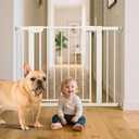 29.5-40.6" Magnetic Baby Gate for Stairs, Pressure Mounted Dog Gate Indoor, Auto Close Pet Gate for Doorways No Drilling, Easy Install Baby Essentials with Large Walk Thru Door, White