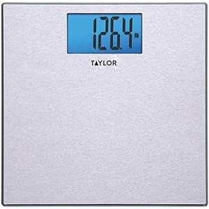 Taylor Digital Scales for Body Weight, 400 LB Capacity, Unique Blue LCD, Auto on and Off Scale, 11.8 x 11.8Inches, Stainless Steel