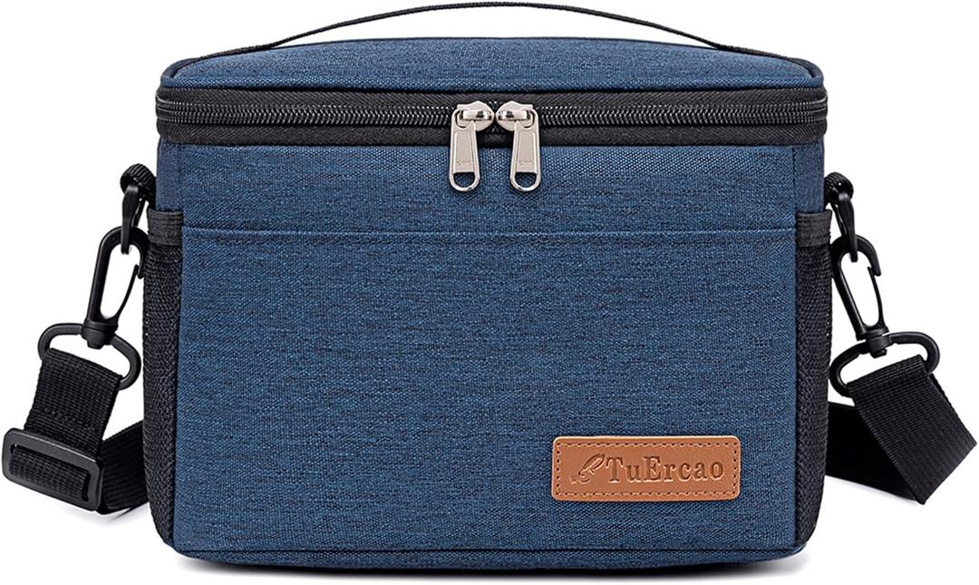 TuErcao 6 Can Mini Soft Cooler Bag for Beach Camping Travel Picnic Road Trip Leakproof Small Ice Chest, Insulated Cooler Lunch Box for Men Work (A2: Navy Blue)