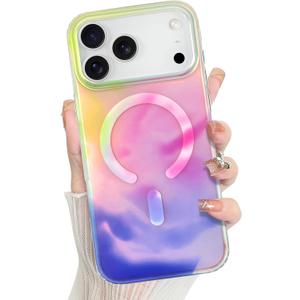 Magnetic for iPhone 17 Pro Case for Women Girls Stylish Colorful Iridescent Phone Case Compatible with Magsafe, Slim Fit Shockproof Protective Cover, Colorful