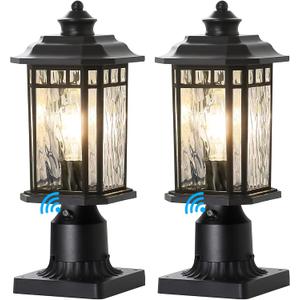 DASTOR 2 Pack Outdoor Post Lights, Dusk to Dawn Outdoor Lamp Post Light Fixture with Pier Mount Base, Waterproof Aluminum Post Lantern for Garden Patio Pathway (Black)