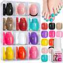 Press on Toenails 12 Colors 288 PCS Toe Nail Press Ons Short Square with Nail Glue,6 Glossy Press on Toe Nails Full Cover,4 Glitter Fake Toe Nails, 2 French Tip Toe Press on Nails for Summer