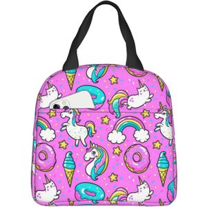 BLUBLU Unicorns Donuts Rainbow Portable Lunch Bag Insulated Cooler Bag for Travel/Picnic/Work (One Size)