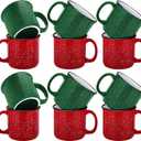 TURSTIN Set of 11 Ceramic Coffee Mugs 15 oz Speckled Christmas Red Green Campfire Camping Cups with Handle Stoneware Enamel Camping Mugs for Drinking, Coffee, Cocoa, Hot Chocolate Tea Campfire Gift