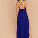 Floerns Women's V Neck Spaghetti Strap Backless Split Cocktail Party Maxi Long Dress, Size Medium