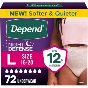 Depend Night Defense Adult Diapers for Women, Large, 72 Count