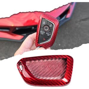 Genuine Carbon Fiber for Chevrolet Corvette C8 Key Fob Case Cover 2020 2021 2022 (Red, Black) Keyless Entry Shell Trim (Black)