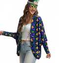 Laqeyko Womens's Outfit for Mardi Gras,6 Pcs Batwing Long Sleeve Open Front Asymmetrical Coat with Mask Headband Necklace,LA261-3-M