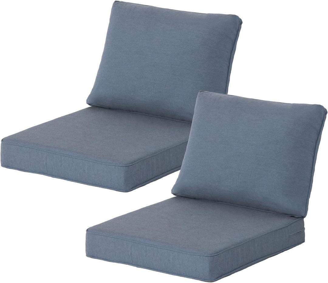 Sunbrella Outdoor Patio Chair Cushions Set, 24x27.5 Inch Outdoor Deep Seat Cushions Set of 2,Water-Resistant,Piped Edges & YKK Hidden Zipper,Sunbrella Spectrum Denim