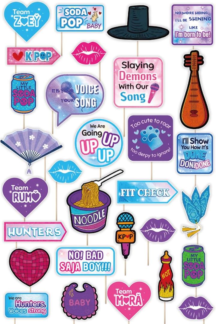 30 Pcs Demon Hunters Birthday Decorations Photo Booth Props Set, Cute Korean Idol Kpop Theme Party Favors Supplies for Fans