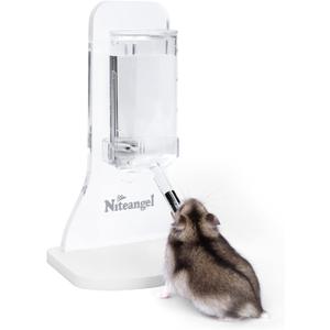 Niteangel 80ml Hamster Water Bottle with Stand No Drip Gerbil Water Feeder Dispenser for Hamster Gerbils Mice Degus Lemming Hedgehog Small-Sized Pet (Clear & White)