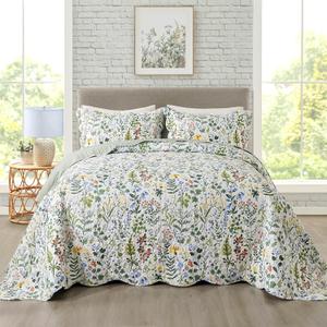 Travan 3-Piece Quilt Set Quilted Bedspread Lightweight Coverlet Set Garden Style Floral Printed Oversized Quilted Bedding Set with Shams for All Season, Exquisite, Queen Size | Quilted Bedspread