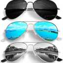 Pilot Sunglasses Men Womens Lightweight Metal Frame Polarized Shades UV400 Protection (Black/ Blue/ Silver)