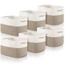 Geetery 6 Pack Storage Baskets for Organizing 14.8'' x 9.8'' x 8.9'' Woven Basket for Storage Cotton Rope Organizer Bins with Handle for Gifting Nursery Classroom Playroom(Light Brown)