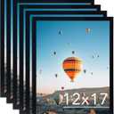 12x17 Black Picture Frame Set of 6, Horizontal and Vertical Formats for Wall Hanging, 12 x 17 Wall Gallery Poster Photo Frames with Durable Shatter Resistant Plexiglass, 6 Pack, Black