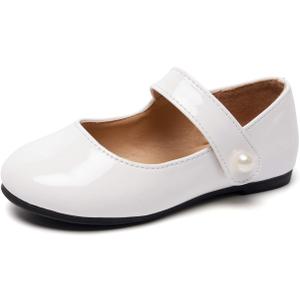 FUNKYMONKEY Toddler/ Little Girl Mary Jane Dress Shoes Casual Slip on Ballet Flat (7 Toddler, White)