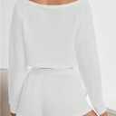 SweatyRocks Women's Off The Shoulder Waffle Knit Pajama Sets Crop Top and Shorts Lounge Set White Large (White, L)