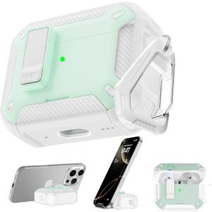 RFUNGUANGO AirPods Pro 3 Case, Compatible with Apple AirPods Pro 3rd Generation(2025) Protective Case with Phone Holder & Cleaning Kit, Magnetic Automatic Lock, Compatible with Magsafe, Mint Green