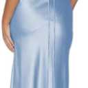 Womens Elegant Satin V Neck Backless Sleeveless Maxi Dress Silk Tie Low Back Formal Cocktail Dresses Wedding Guest (Blue, M)