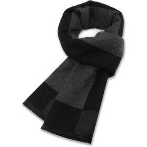 Mens Scarf Winter Warm Plaid Scarf Soft Long Classic Scarves for Men (B-black Dark Grey Big Plaid)