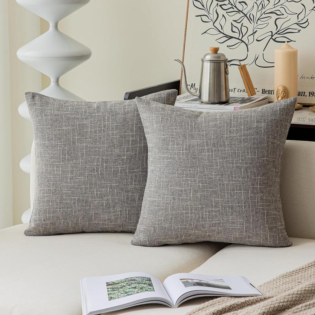 Kevin Textile Faux Linen Square 2 Tone Woven Throw Pillow Covers Sham Cushion Case for Car/Couch Use, 18-inch(2 Packs, Grey) (Gray)