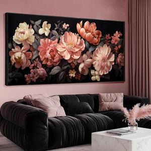 Flower Wall Decor Pink and White Botanical Painting Home Decor Aesthetic Framed Artwork for Living Room Bedroom Office Room Decor 24"x 48"