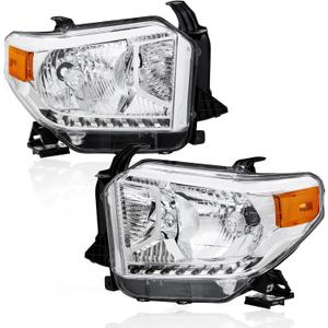 Pair Headlights Assembly Compatible for Toyota Tundra 2014-2021 Toyota Tundra with Clear Lens/Chrome Housing/Amber Reflector Front Lamps Driver and Passenger Side(Set of 2) #TO2502218