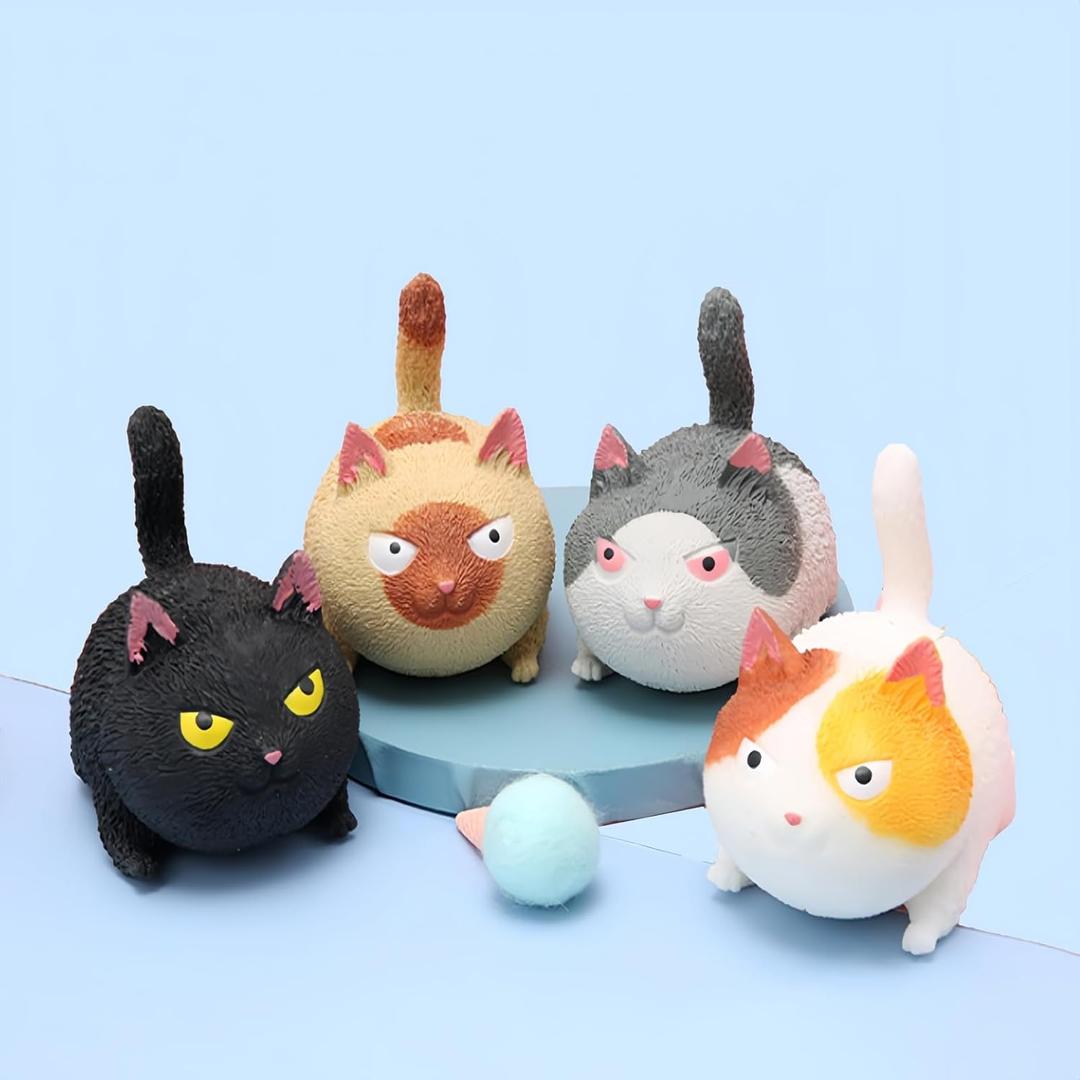4Pc Finger Toy Stress Relief Big CatSqueeze Ball Relieve Stress Fidget Toys for Children and Adults,Squeeze Sensory Toys for Anxiety, Autism, ADHD. (4 Cats) (4 Cats)