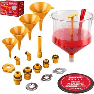 Ultimate No Spill Coolant Funnel Kit - 19-Piece Spill-Free Radiator Funnel Set, Spill Proof Radiator Bleeder Kit, Coolant Filling, Radiator Filler, Extra Funnels and Adapters for Universal Vehicle (19 PCS - Classic Edition)
