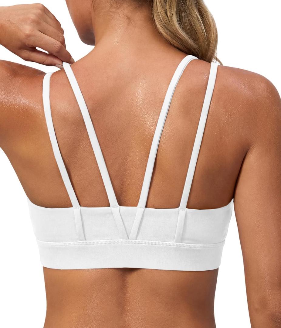 Aoysky Sports Bras for Women Buttery Soft Strappy Padded Sports Bra Double Spaghetti Straps Wireless Yoga Workout Crop Tops (Small, White)