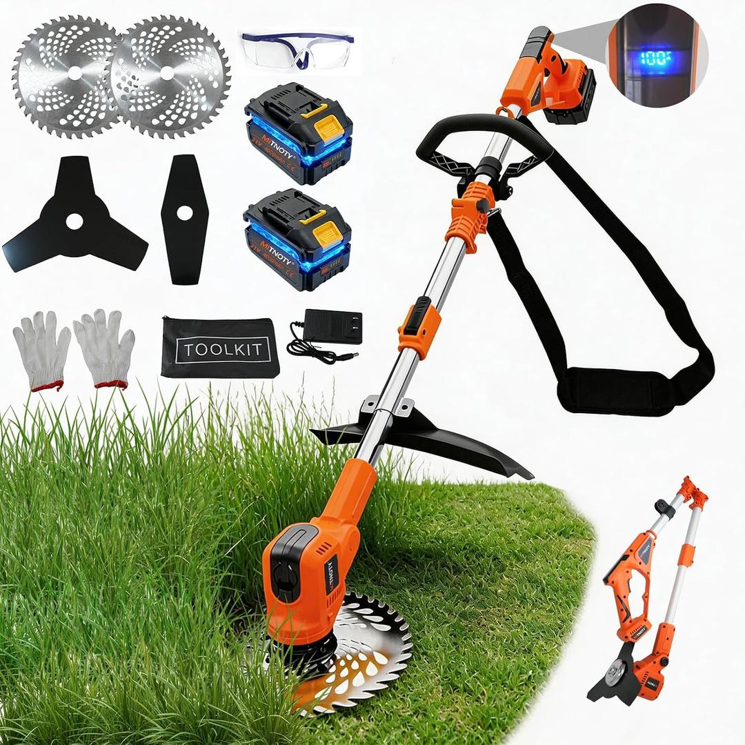 3-in-1 Electric Weed Wacker, Battery Powered Weed Eater with 2 x 4.0Ah Batteries, 900W Brushless Motor Grass Trimmer/Lawn Mower/Brush Cutter, with LCD Display & 3 Types Blades for Yard and Garden