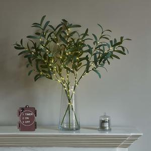 LITBLOOM Lighted Olive Branches 24IN 72 LED with Timer Battery Operated Lit Artificial Greenery for Wedding Party Spring Home Decoration Indoor Outdoor