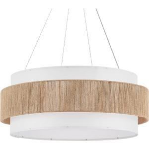 30 Fabric Rattan Chandelier Boho Hand Woven Coastal Pendant Light Adjustable Drum Large Pendant Lighting Fixtures for Dining Room Living Room Kitchen Hallway, Off-White, UL Listed