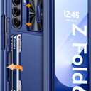 Vizvera for Samsung Galaxy Z Fold 6 Case RFID Wallet with Cards Holder [Hinge Cover] [Camera Cover] Shockproof Silicone Protective Phone Case for Z Fold 6 2024-Blue