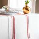 Solino Home 100% Pure Linen Table Runner, 16 x 120 in, Red and White Stripe | French Stripe Table Runners for dining, console and side tables; woven stripe with neatly mitered corners; OEKO-TEX Certified