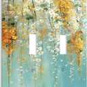 Watercolor Flowers White Yellow Floral Plant Decorative Switch Plates 2 Gang Double Toggle Outlet Light Switch Cover Wall Plate Electrical Faceplate for Bedroom Living Room Farmhouse Decor