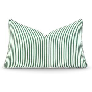Hofdeco Premium Coastal Patio Indoor Outdoor Lumbar Pillow Cover Only, 12"x20" Water Resistant for Backyard, Couch, Green Stripe