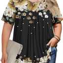 IN'VOLAND Womens Plus Size Tops Short Sleeve Tunic Crew Neck Shirts Summer Casual Loose Blouse 1X-5X (2X, Black Flower)