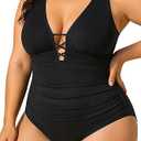 Yonique Women Plus Size One Piece Swimsuit Tummy Control Bathing Suits Lace up Plunge Swimwear, XL