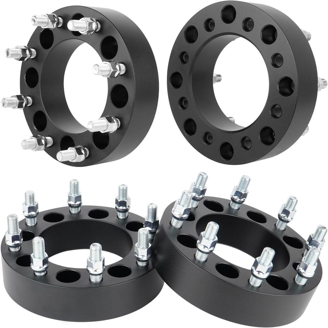 Youxmoto 8x6.5 to 8x180 2 inch Wheel Spacers Fit for Chevy GMC 1999-2010, Silverado Sierra 2500 3500 HD, 2014-2021 Ram 2500 3500, 126.15mm Hub Bore Wheel Adapters with 14x1.5 Studs, 4PCS