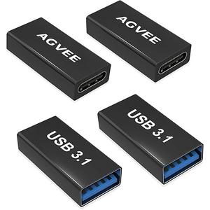 AGVEE 4 Pack USB-C Female to USB-A Female Bidirectional Adapter, Type-C USBC 3.2 Gen 1 Coupler Extender Extension Converter Connector, Black