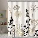 Omifly Beige Shower Curtain Cream Tan Floral 60Wx72L Taupe Brown Silhouette Flower Boho Wildflower Leaves Plants Botanical Vintage Bathroom Set 12 Plastic Hooks Waterproof Toilet Accessories Decor