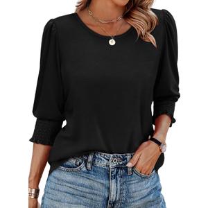 XIEERDUO Blouses for Women Dressy Casual 3/4 Length Sleeve Womens Tops with Smocked Cuffs (XX-Large)
