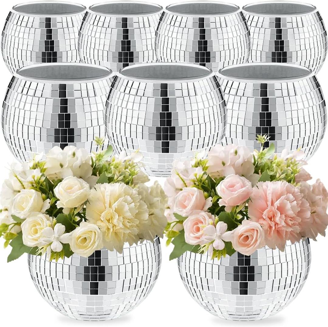 9 Pcs Disco Ball Vase,Glass Disco Ball Vases, Mirror Disco Balls,Candle Holder Vase,Disco Ball Decorations,Wedding Centerpieces,Birthday Parties,Bedroom,Office Decorations 