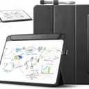 CoBak Glass Portable White Board Desktop Easel 12x9 inch (A4) - Book Folio Tri-fold Design Clean Glass Dry Erase Board with 3 Markers, Anti-Ghosting Suface for Office, Business and School (Black)