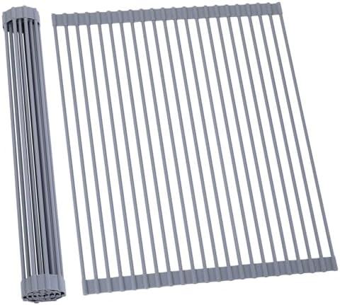 Ohuhu Sink Drying Rack, 20.5" W x 16.1" L Over The Sink Roll-Up Dish Drainer - Rolling Foldable Sink Accessories Heat-Resistant Mat Anti-Slip Silicone Coated Multipurpose for Kitchen Counter