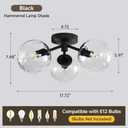 Black Globe Semi Flush Mount Ceiling Light Hammered Glass Ceiling Lights, Hammered Clear Glass