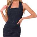 Allegra K Sexy Ruched Bodycon Dress for Women's Tie Halter Neck Backless Sparkly Party Dress
